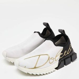 Dolce & Gabbana White/Black Knit Fabric Sorrento Slip-On Sneakers Size US 9 1/2